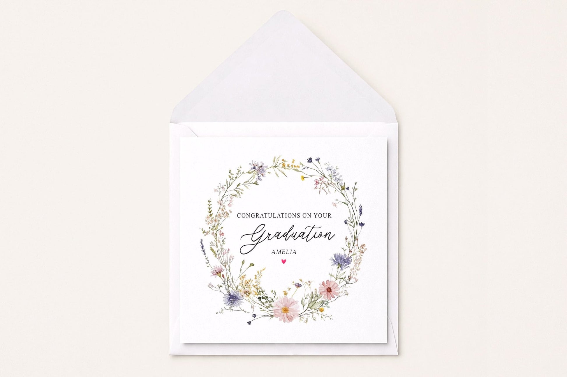Wildflower Graduation Card, Personalized Floral Wreath Design - Pretty Gifted