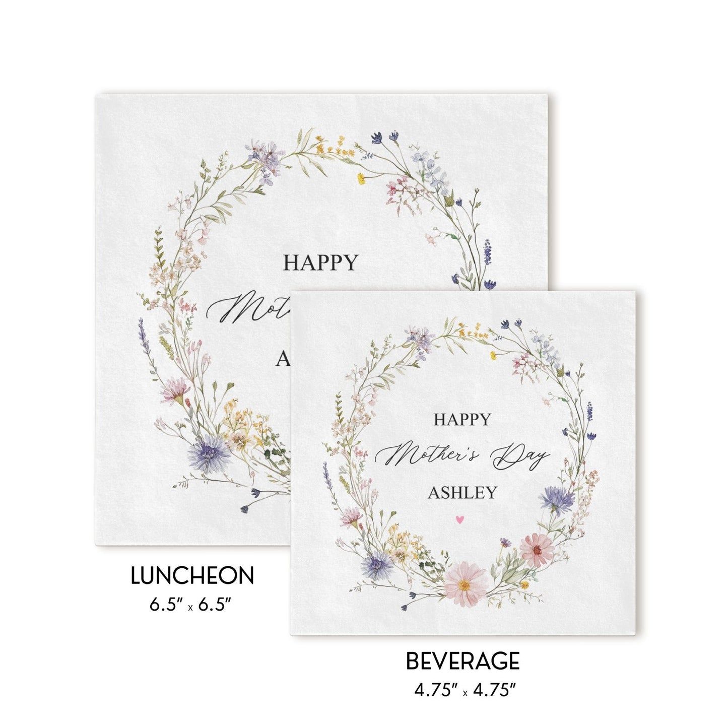 Wildflower Mother's Day Napkins, Personalized Floral Wreath Design - Pretty Gifted