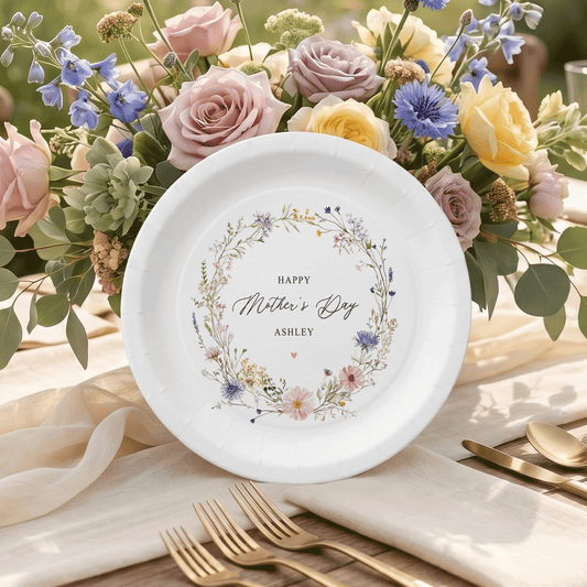 Wildflower Mother's Day Plates, Personalized Floral Wreath Tableware - Pretty Gifted