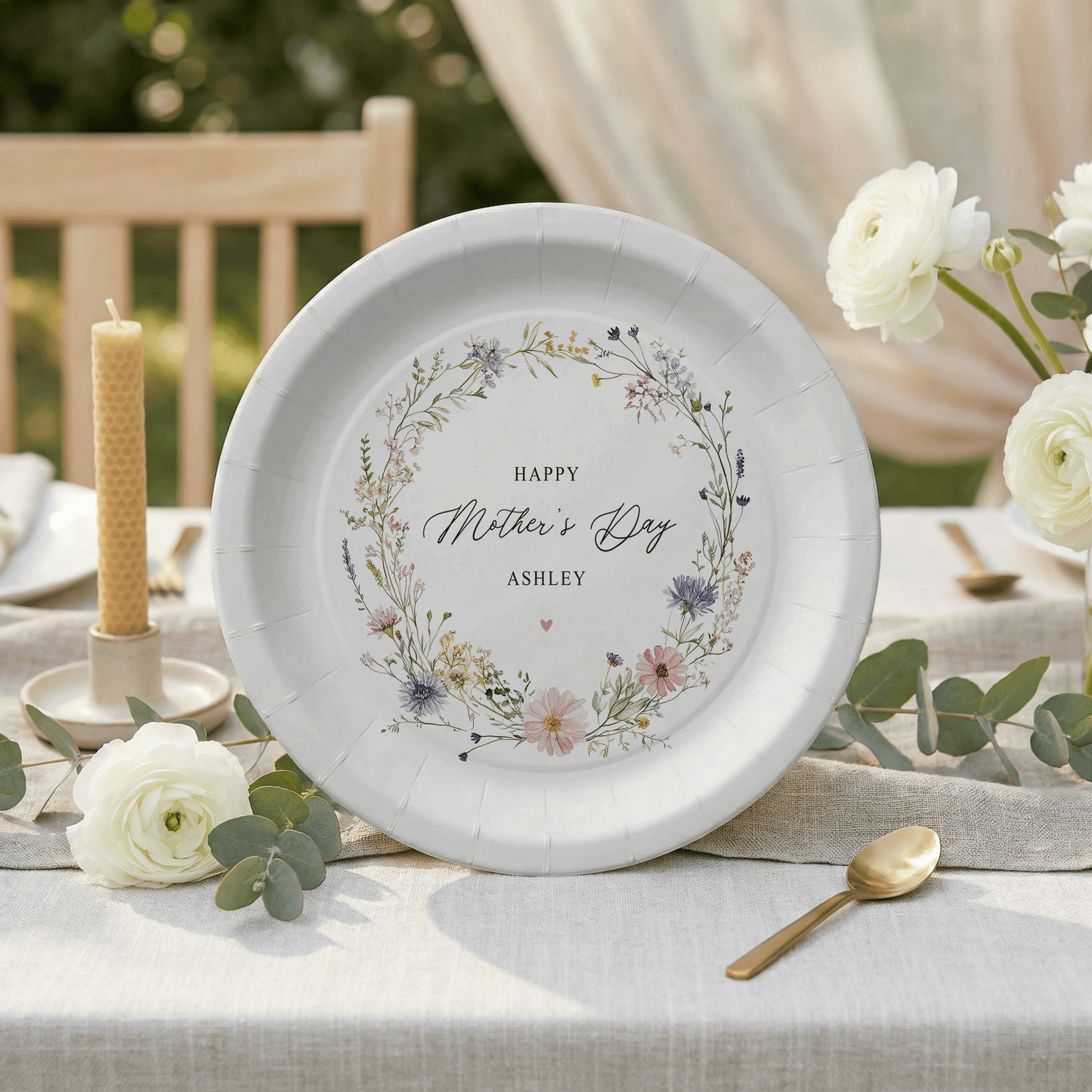 Wildflower Mother's Day Plates, Personalized Floral Wreath Tableware - Pretty Gifted