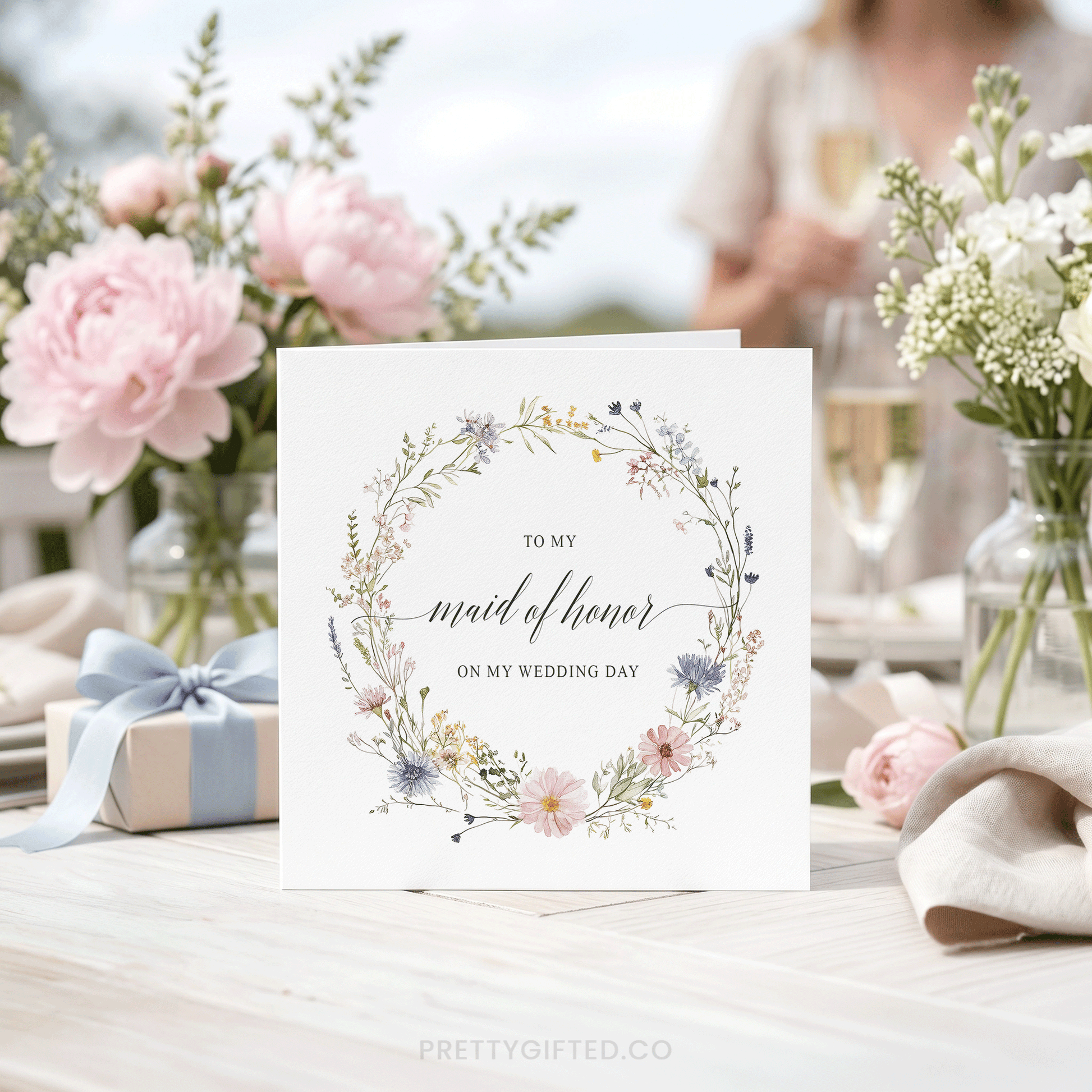 Wildflower Thank You Card for Maid of Honor From Bride - Pretty Gifted