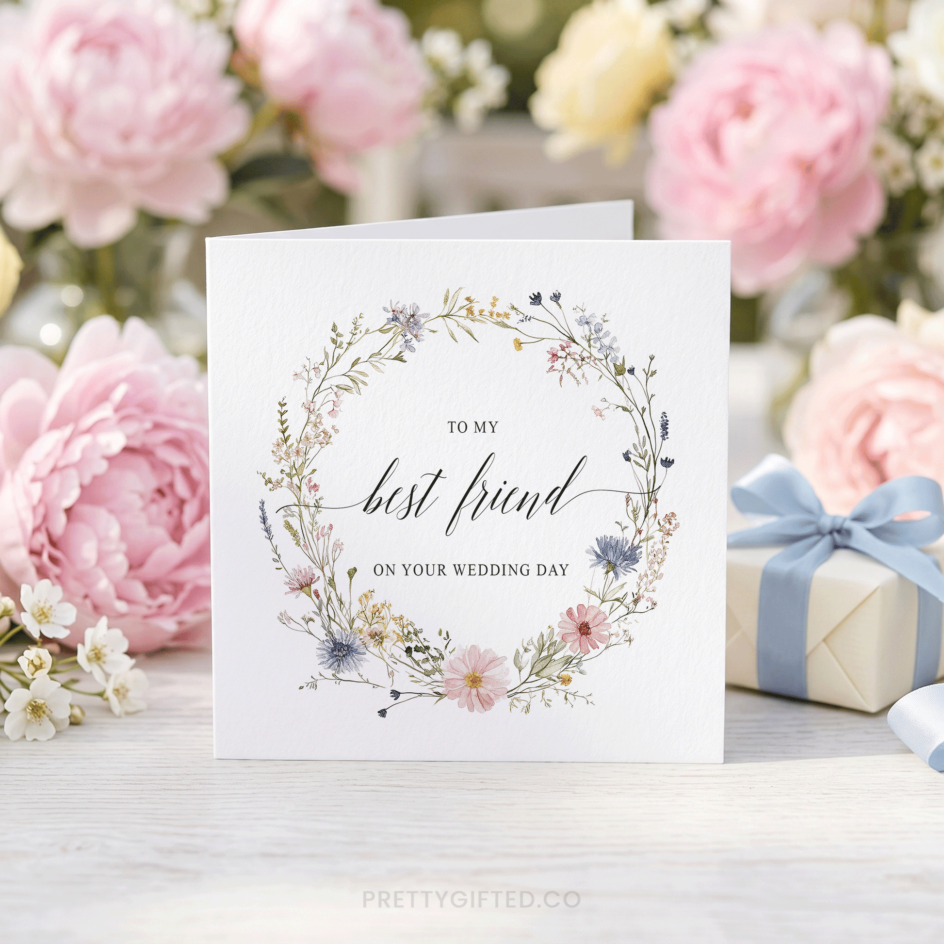 Wildflower Wedding Day Card for Best Friend Bride - Pretty Gifted