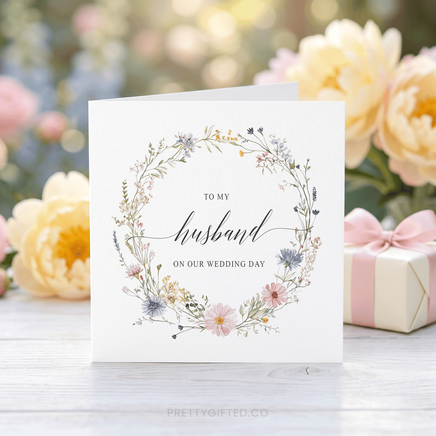 Wildflower Wedding Day Card for Husband From Bride - Pretty Gifted