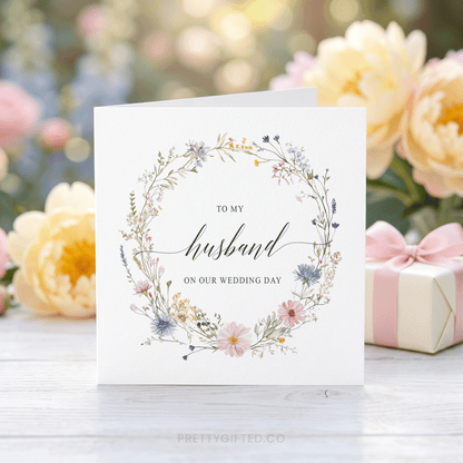 Wildflower Wedding Day Card for Husband From Bride - Pretty Gifted