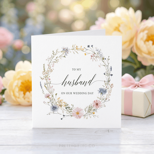 Wildflower Wedding Day Card for Husband From Bride - Pretty Gifted
