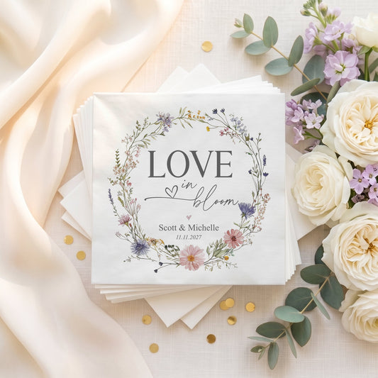 Wildflower Wedding Napkins, Personalized Love in Bloom - Pretty Gifted