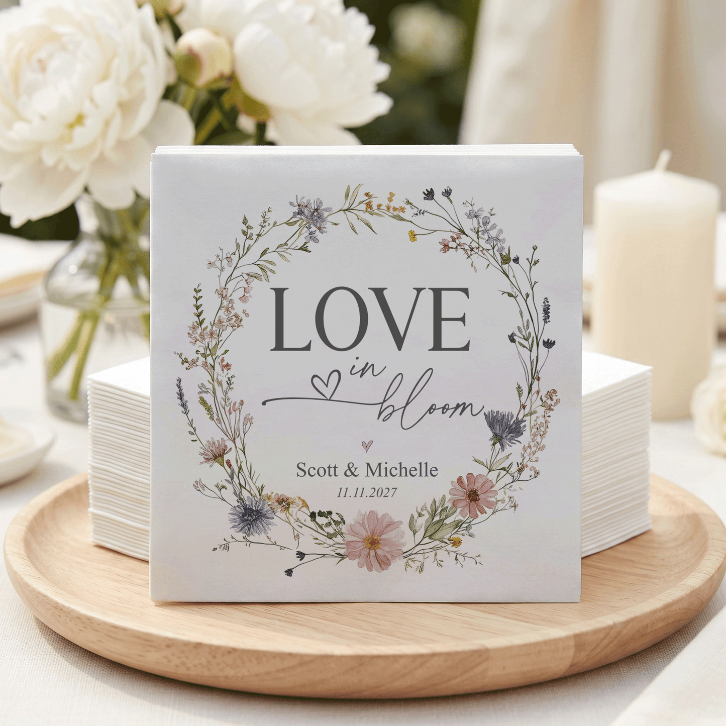 Wildflower Wedding Napkins, Personalized Love in Bloom - Pretty Gifted