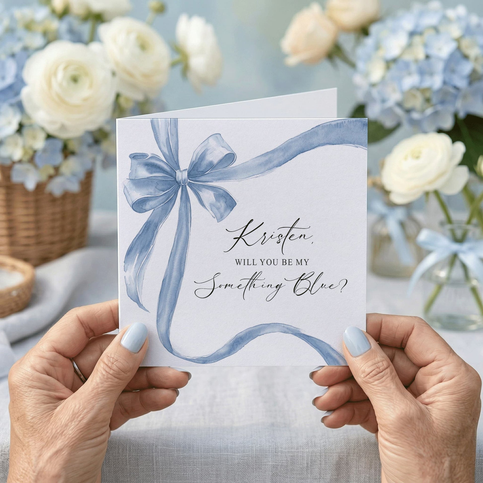 Will You Be My Something Blue Card, Bridesmaid Proposal Blue Bow - Pretty Gifted