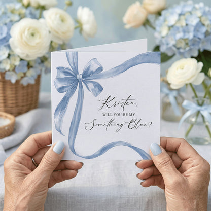 Will You Be My Something Blue Card, Bridesmaid Proposal Blue Bow - Pretty Gifted