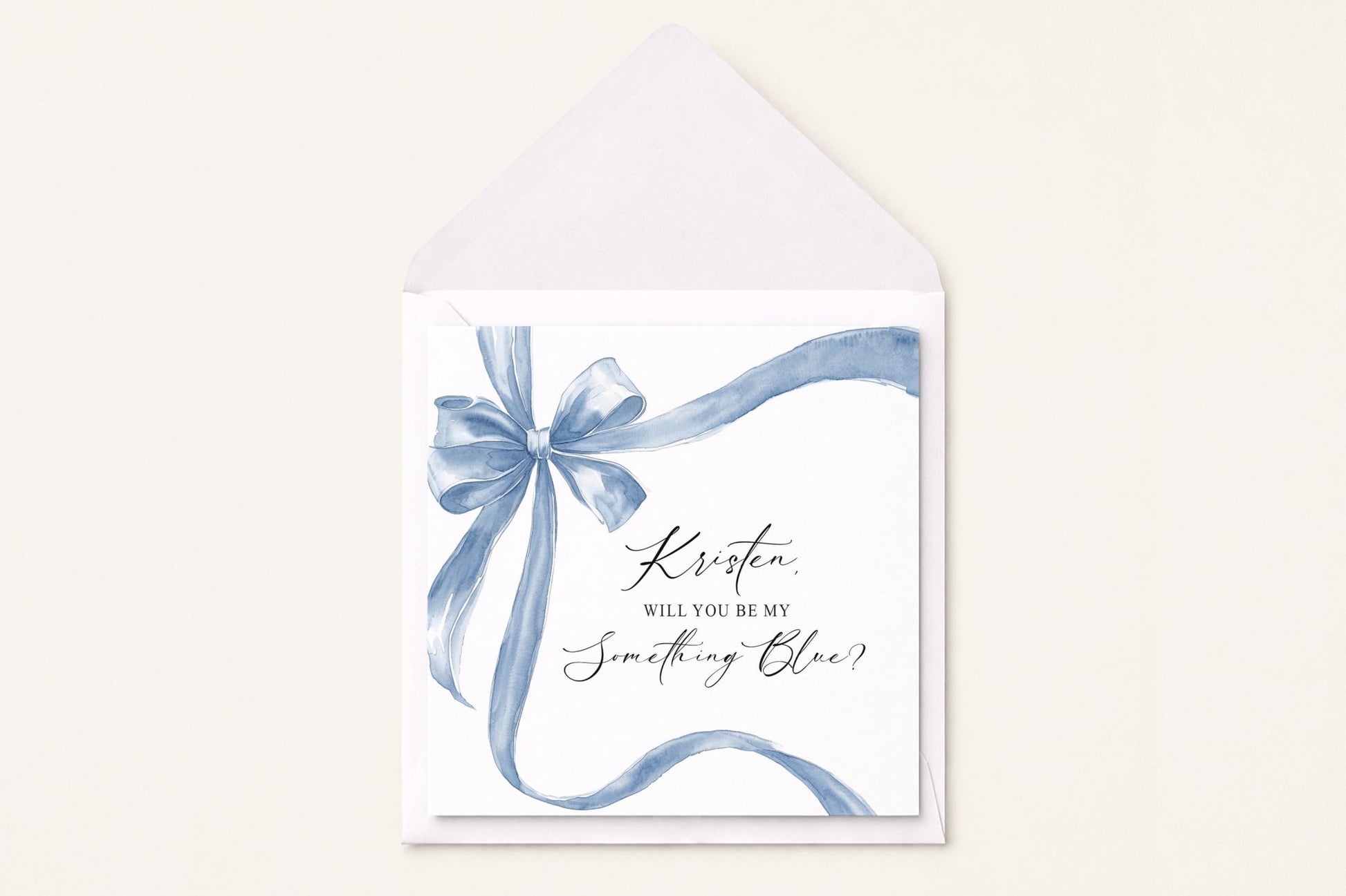Will You Be My Something Blue Card, Bridesmaid Proposal Blue Bow - Pretty Gifted