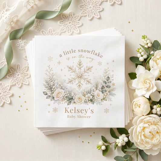 Winter Wonderland Ivory Gold Baby Shower Napkins - Pretty Gifted